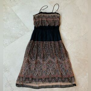 Vtg Hippy Shangri La paisley printed black dress sz SM